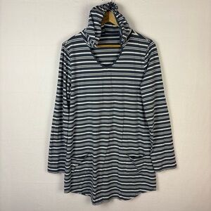 Garnet Hill Blue White Striped Tunic with Hood and Pockets